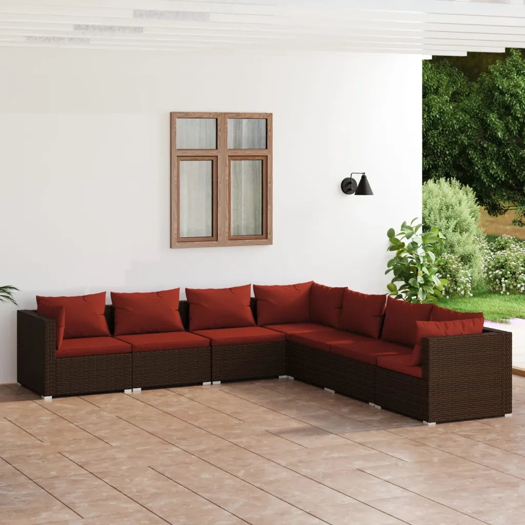 Set Divani da Giardino 7 pz con Cuscini in Polyrattan Marrone cod mxl 38912