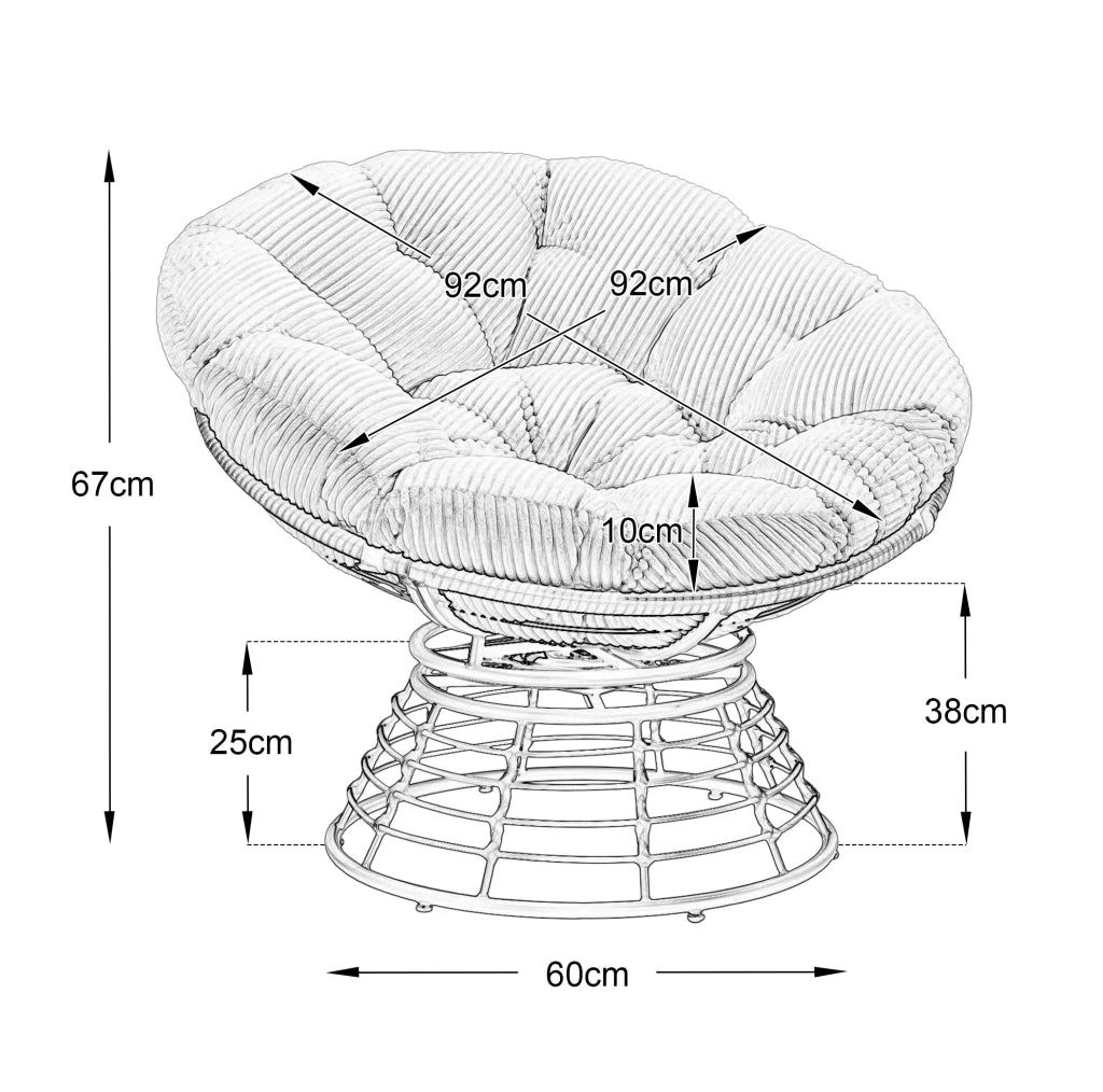 Sedia Papasan girevole 360° con cuscino; ?92x67 cm; struttura in acciaio e rattan PE grigio