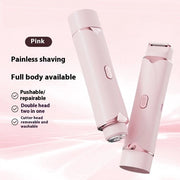 Bikinitrimmer unisex 2 in 1, elettrico, ricaricabile, adatto per uso in acqua e asciutto, per depilazione totale del corpo - Rosa