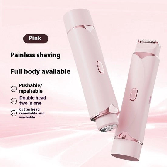 Bikinitrimmer unisex 2 in 1, elettrico, ricaricabile, adatto per uso in acqua e asciutto, per depilazione totale del corpo - Rosa