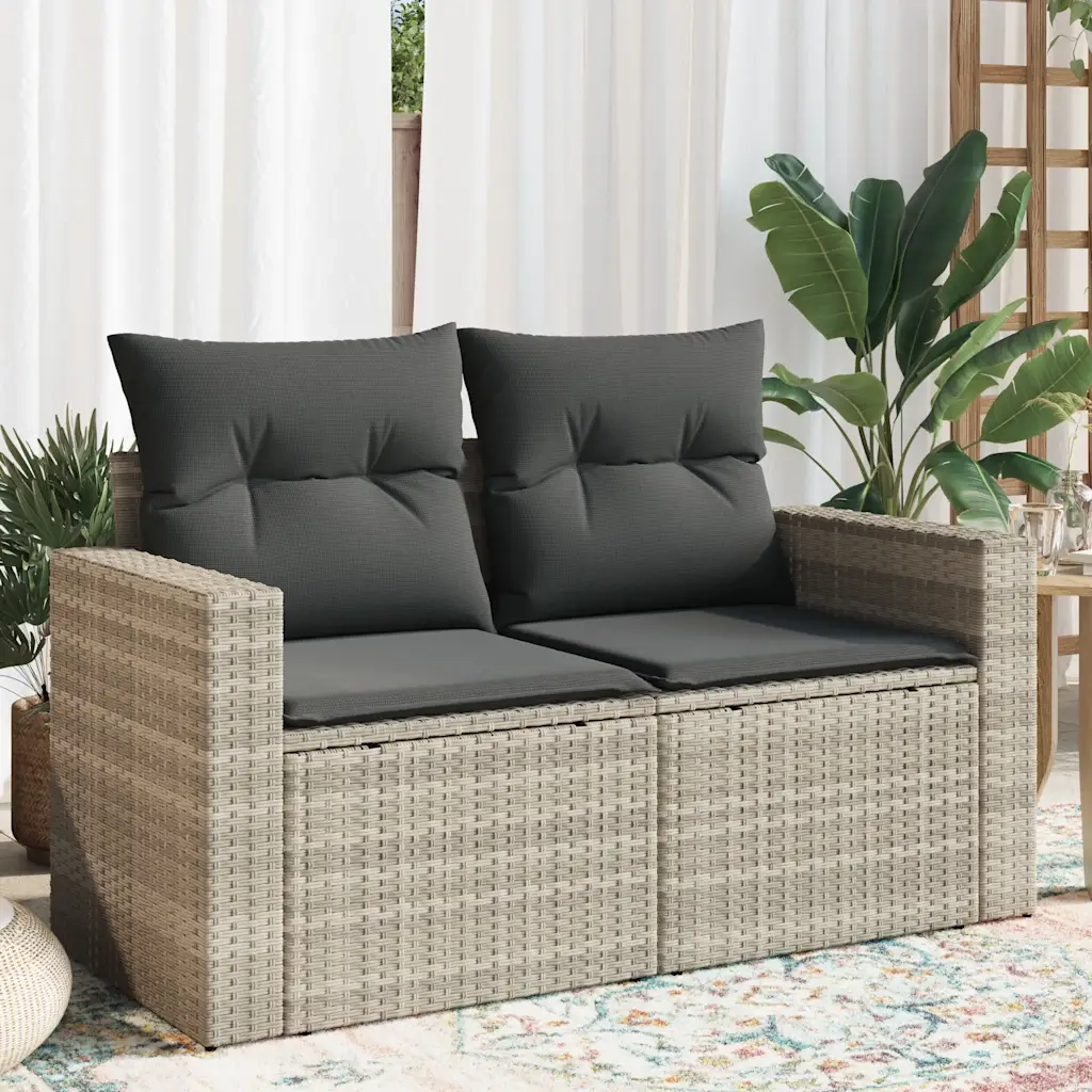 Divano da Giardino con Cuscini 2 Posti-Sofa da Giardino-Divano da esterno Grigio Chiaro Polyrattan 770504