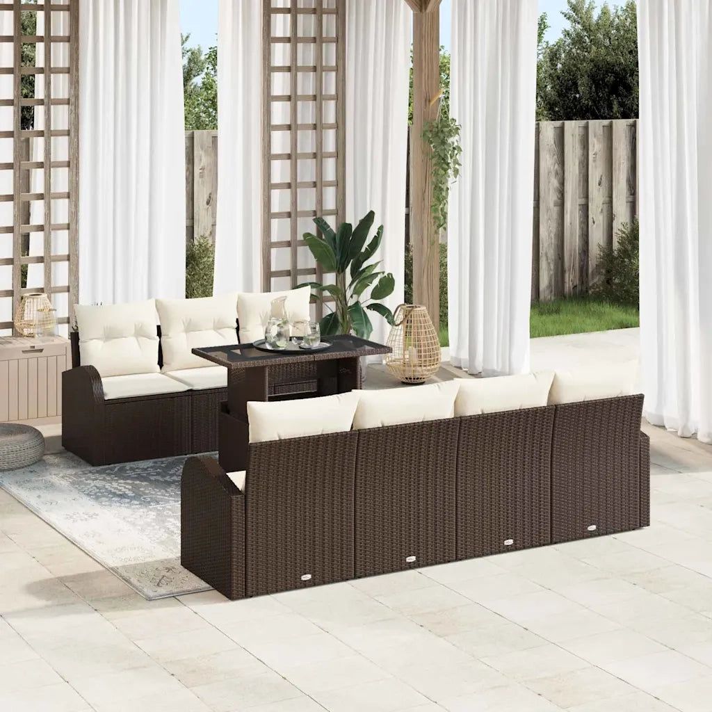 Set Divano da Giardino con cuscino 8 pcs Marrone Poly Rattan 3348584