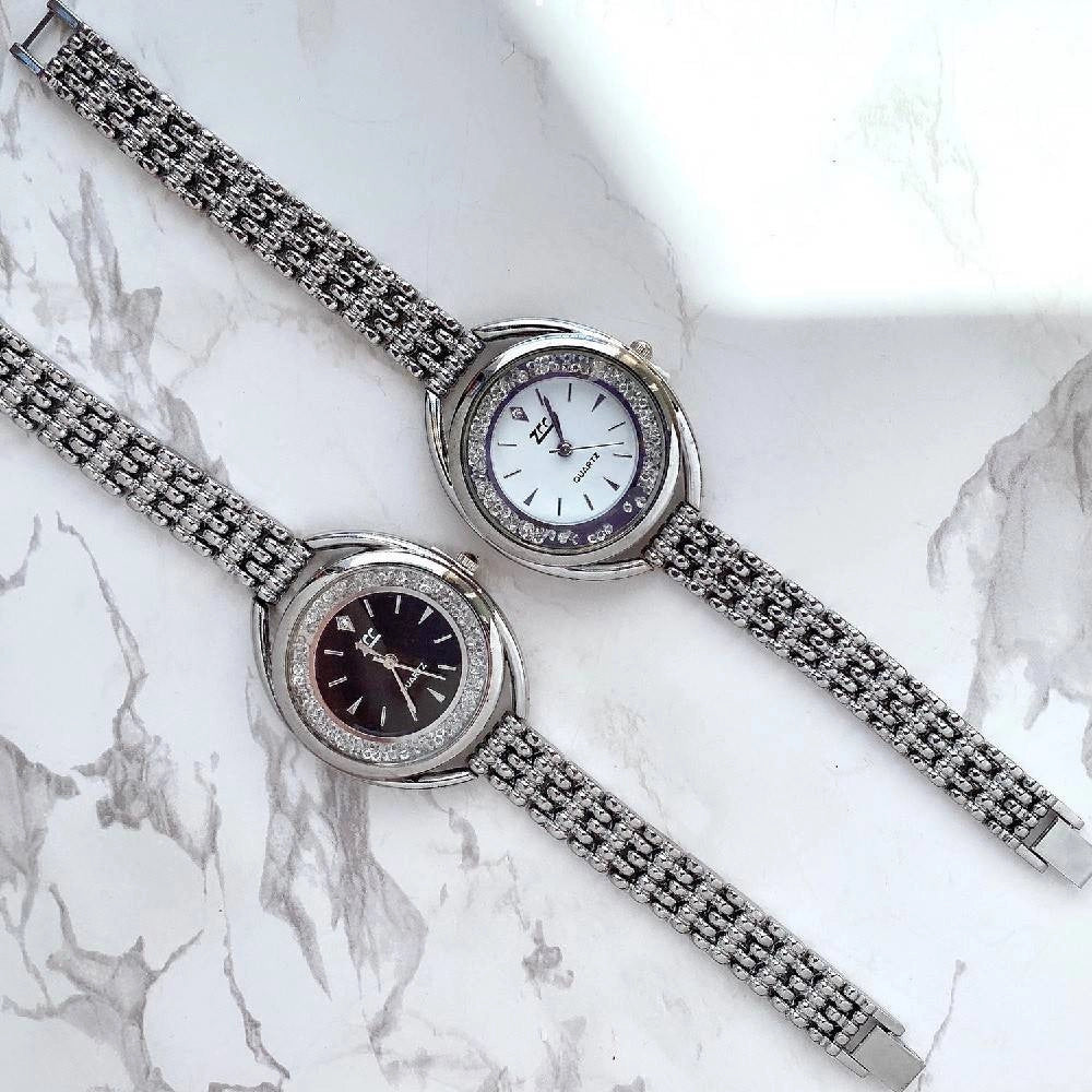Trade Shop - Orologio Polso Zcc Quarzo Donna Analogico Acciaio Bracciale Silver Brillantini -