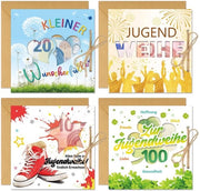Set di carte di auguri per bambini - confezione regalo - 4 pezzi - tema cavalli e fiori - presentazione creativa - regalo di denaro