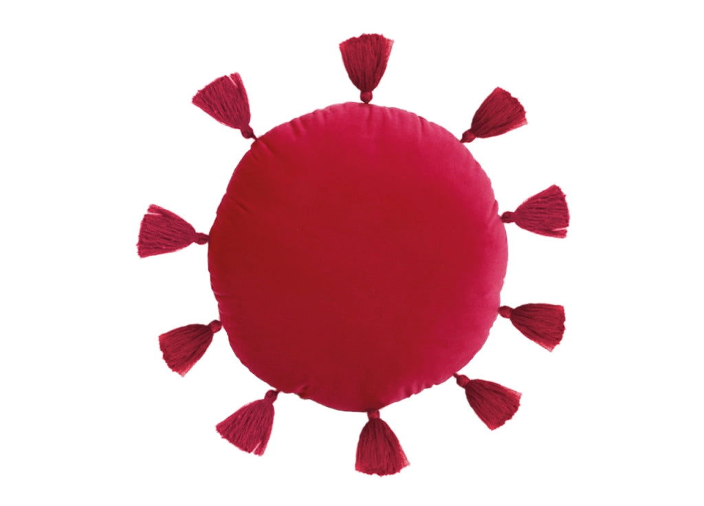 Cuscino Arredo Decorativo Imbottito Velluto Tinta Unita Rotondo Sunshine - Sunshine - Rosso
