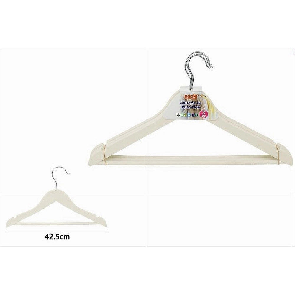 Trade Shop - Set 3 Pz Grucce Stampelle In Plastica Appendiabiti Vestiti Pantaloni Beige 79316 -