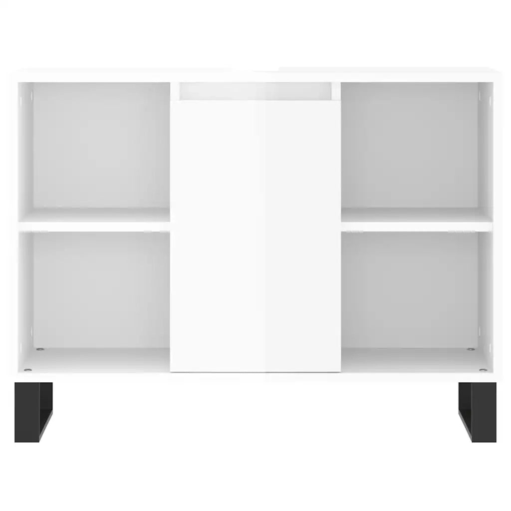 Mobiletto da bagno moderno con scomparto e ripiani 80 x 33 x 60 cm realizzato in legno composito bianco lucido 02_0049065