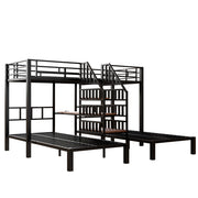 Letto a castello 90×200 cm 3 posti con LED; vano contenitore; ripiano; USB; presa e scrivania; senza materasso; nero