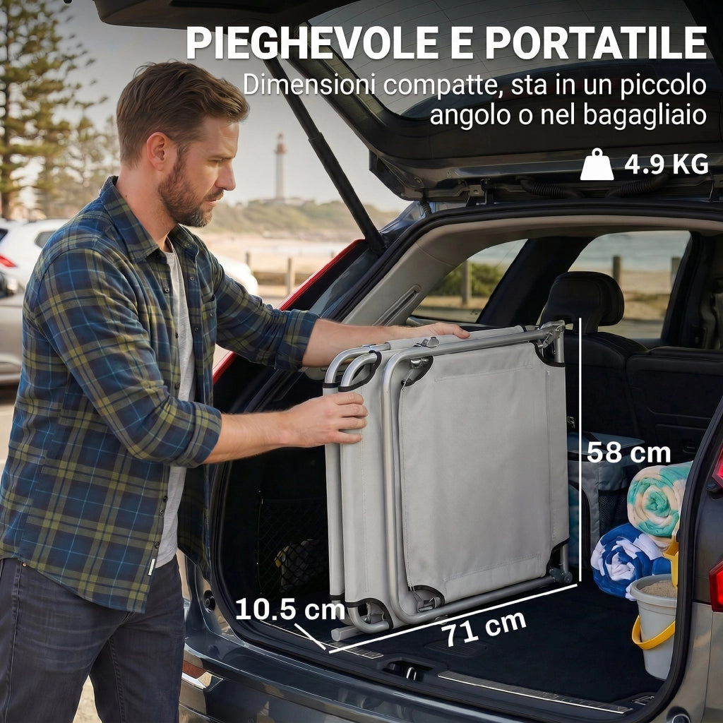 Sdraio da Giardino Pieghevole con Schienale Reclinabile e Tettuccio ¨C Zephmum ¨C Grigio Chiaro
