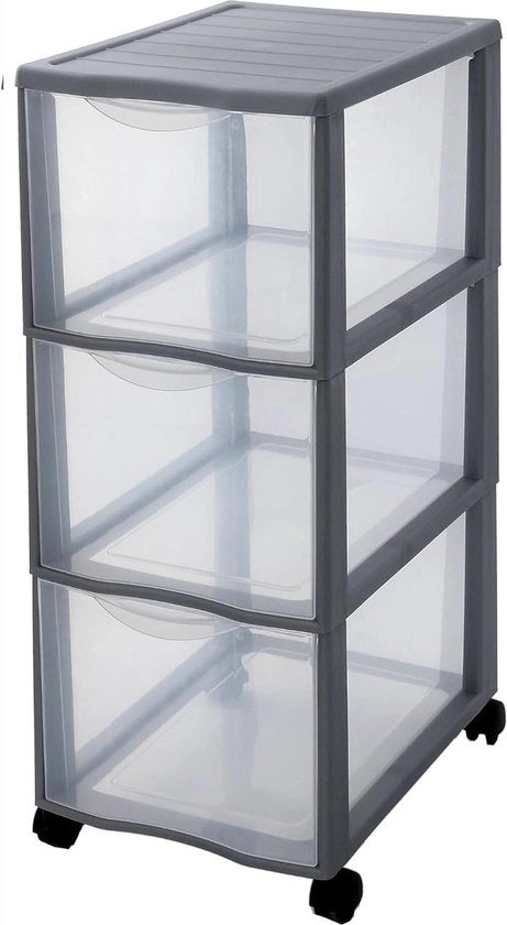Orgamix ladekast trasparente con 3 carrelli su ruote - altezza 63,5 cm - archiviazione ufficio - formato A4 - carrello trasportabile con carrelli su ruote