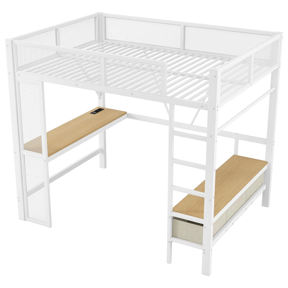 Letto mezzanino 140x200cm - Xylo - USB LED scrivania 3 cassetti bianco