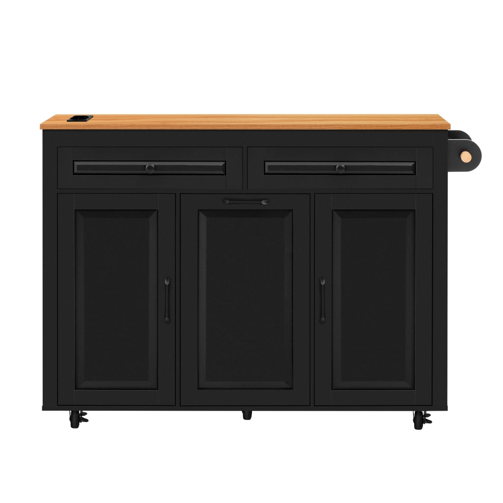 Isola da cucina mobile estraibile - Zephmum - Con piano di lavoro e vano rifiuti, presa di corrente, nero