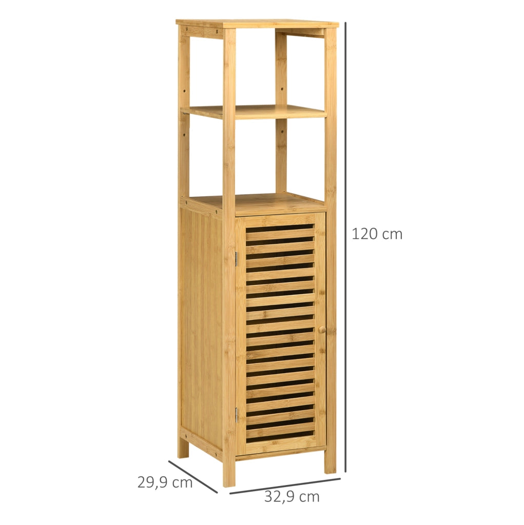 Mobile bagno in bamb¨´ con 2 ripiani aperti e anta a persiana, 32,9¡Á29,9¡Á120 cm