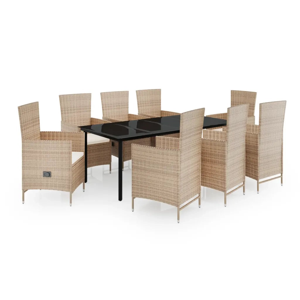 Set da Pranzo da Giardino 9 pz con Cuscini Beige 3099442