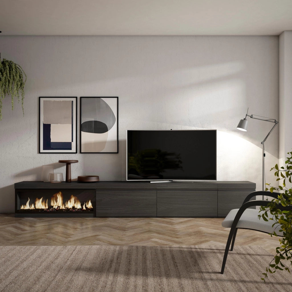 Mobile TV Soggiorno, 317x35x45cm, Camino elettrico XXL, Nero RF3670