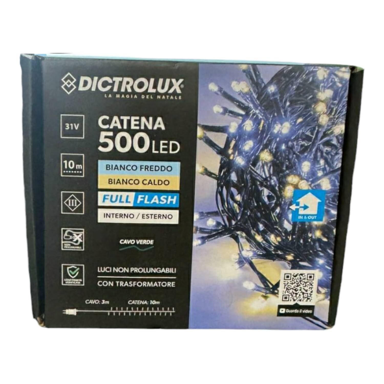 CATENA LUMINOSA DICTROLUX 500 LED MULTICOLOR FULL FLASH INTERNO/ESTERNO