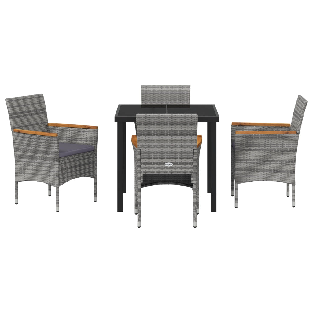 Set da Giardino 5 Pezzi Grigio Rattan Polivalente