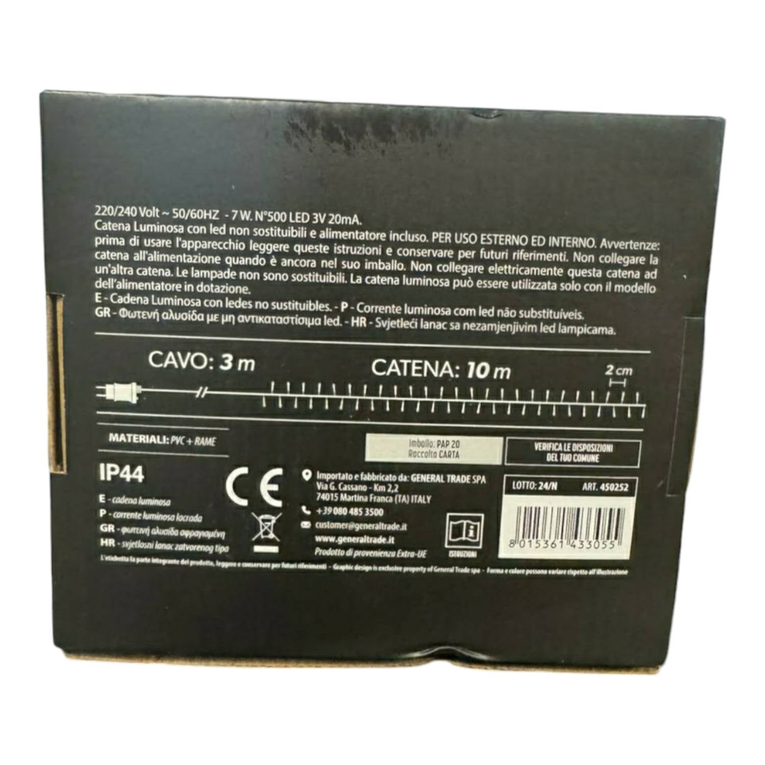 CATENA LUMINOSA DICTROLUX 500 LED MULTICOLOR FULL FLASH INTERNO/ESTERNO