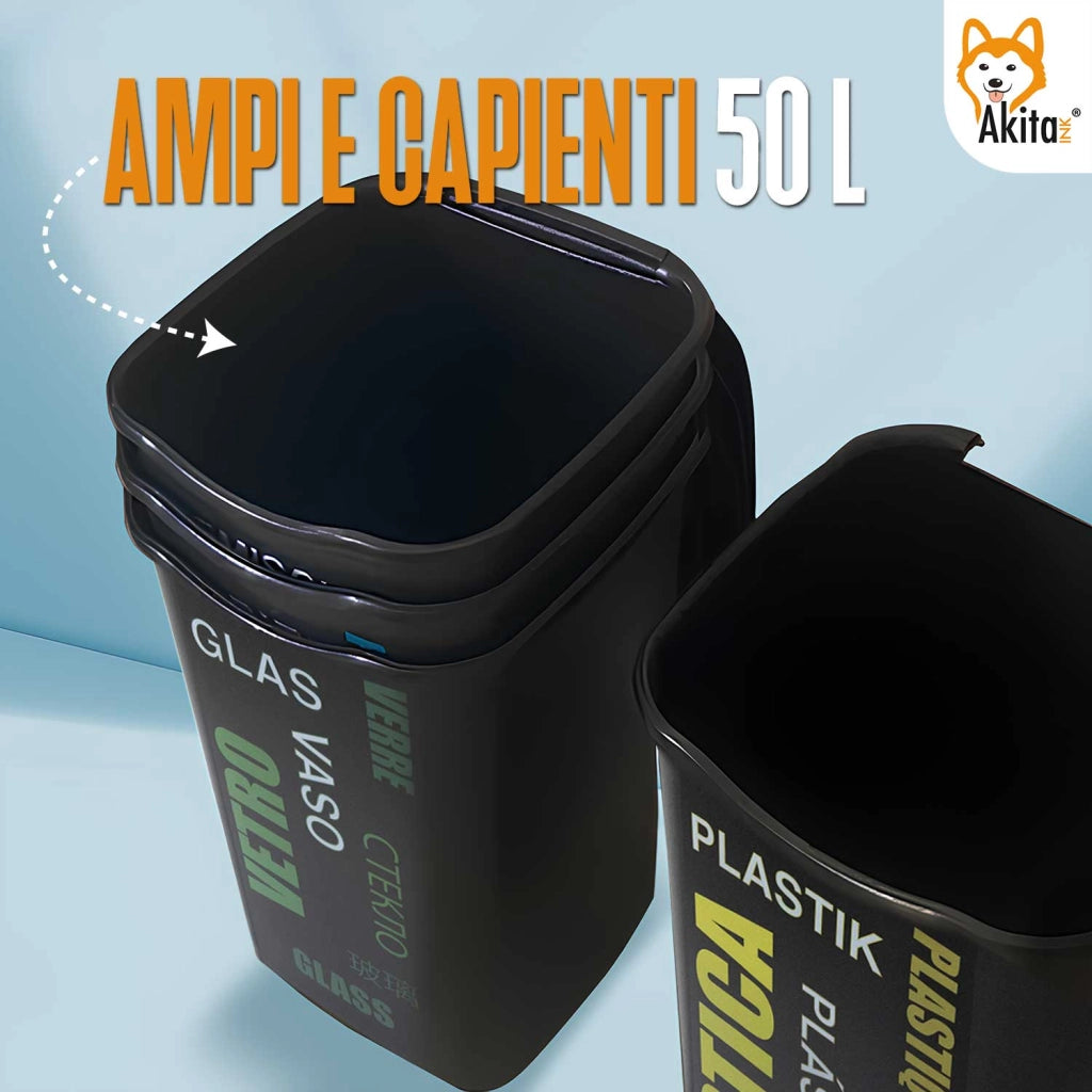 Akitaink Set 4 Pattumiere 50L Differenziata