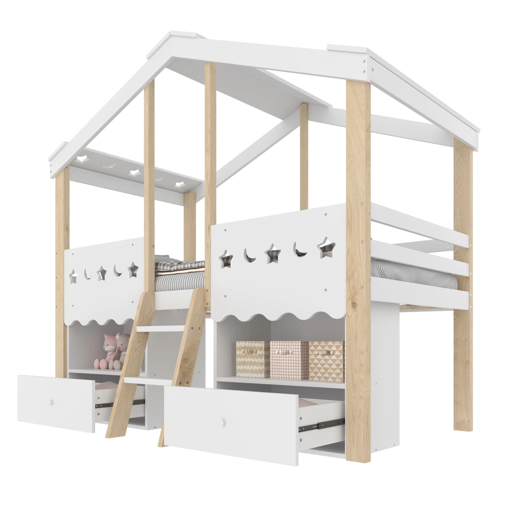 Letto semi-alto per bambini 90x200 cm a casetta con LED