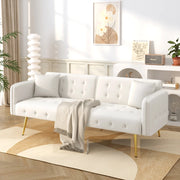 OKWISH Divano Letto 2 Posti, Schienale Regolabile e Braccioli Multi Posizione, con Cuscini, Velluto, Bianco Antico