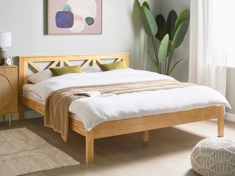 Letto in marrone chiaro con Rete a Doghe Design Elegante 180 x 200 cm