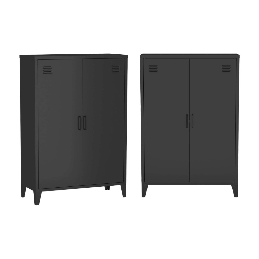 Set di 2 armadietti in metallo, 2 ante, nero