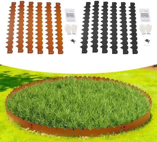 Racchette per giardino 6 pezzi 102x15cm, bordo flessibile marrone/nero in metallo, bordo per giardino, bordo per paesaggio, schermo per prato