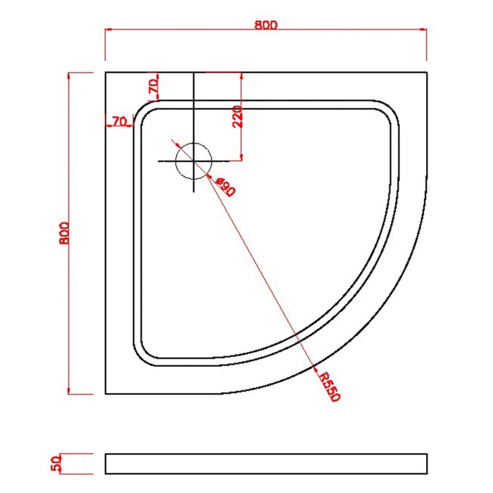 Piatto Doccia 80x80x5 cm Semicircolare Abs mod. Selene