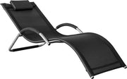 Sedia da giardino con cuscino per la testa - Bracciali - Ergonomica - Ombrellone - Nero - 63 x 66 x 172 cm