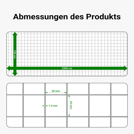 Rete metallica per voliera, recinzione Acciaio zincato Rotolo 1m x 25m Spessore 1,2mm Maglie 25x25mm