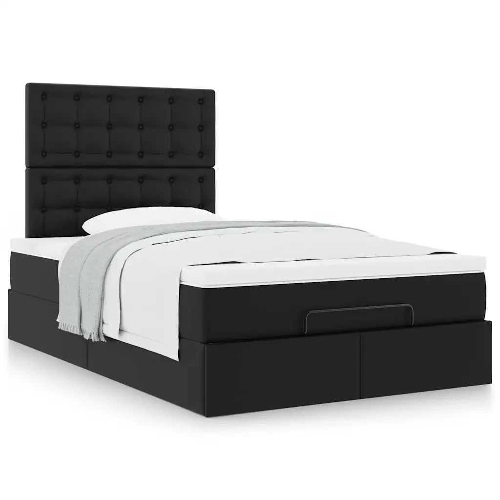 Struttura Letto Pouf con Materasso Nero 120x190 cm Similpelle 3312991