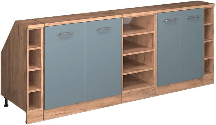 Set di mobili sottotetto Rion, Grigio-blu, 210 cm Set di 5 carcasse armadio profondità 60 cm, adatto per il salvaspazio sotto tetti spioventi