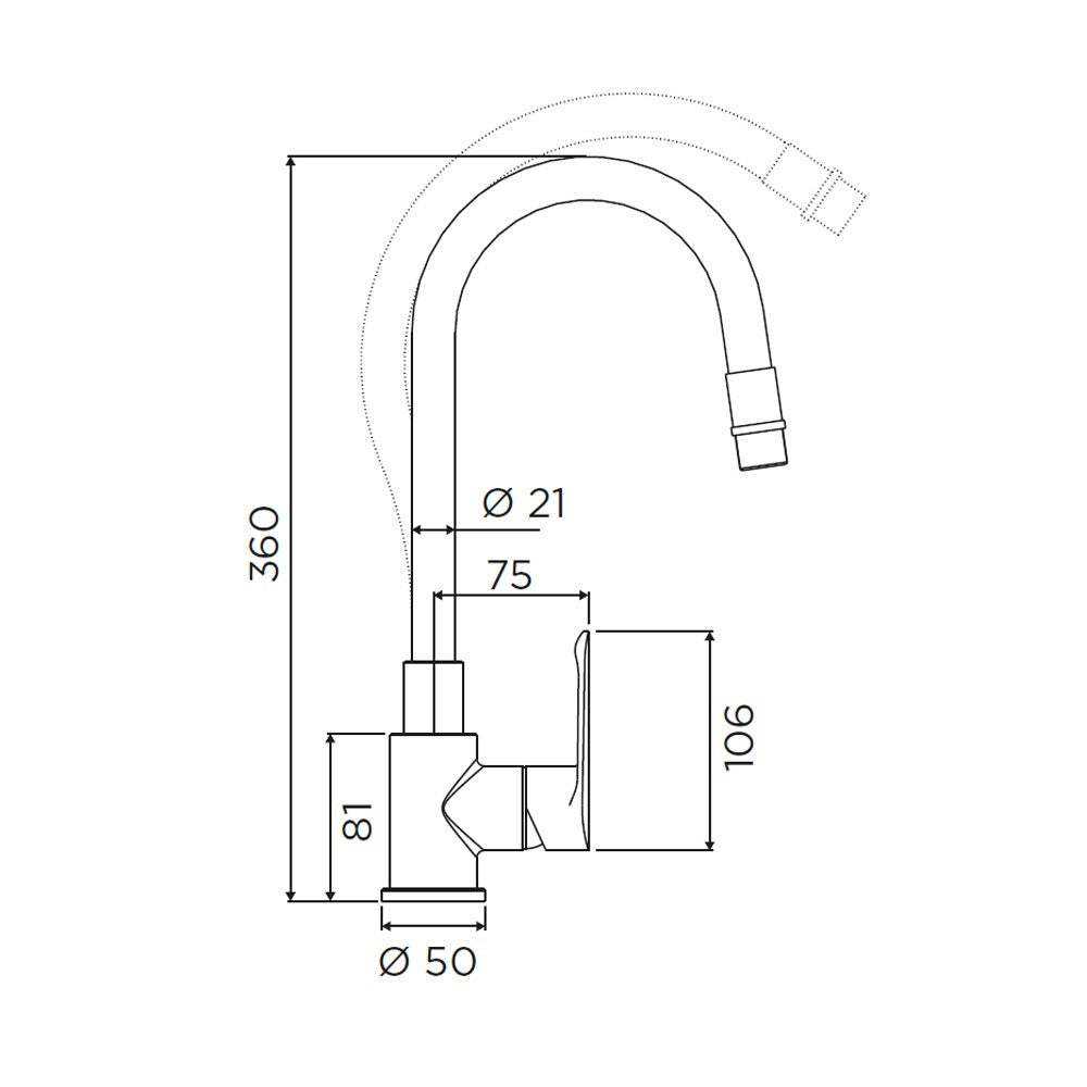 Rubinetto lavello serie torpedo a bocca alta, nero