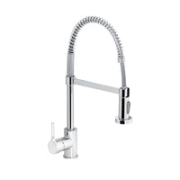 Miscelatore per lavello con bocca alta a molla, provvisto di doccetta a 2 getti con attacco magnetico, serie denver