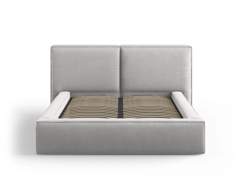Cosmopolitan Design - Letto a cassettone con testiera doppia "Arendal" 140x200cm in tessuto strutturato grigio chiaro 