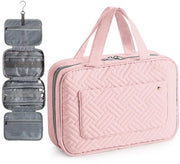 Sacca da bagno pieghevole con organizzatore per cosmetici, sacca da toilette da viaggio, sacca per flanelli da appendere, sacca per cosmetici pieghevole, sacca per trucco pieghevole, kit per la bagno, sacca per rasoio per viaggio e campeggio (rosa)