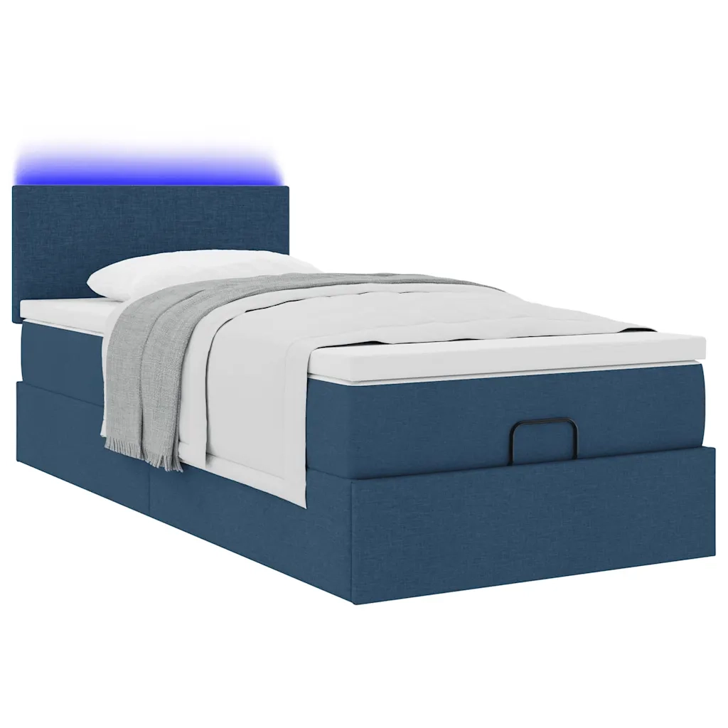 Struttura Letto Pouf con Materasso Blu 90x190 cm in Tessuto 3312193