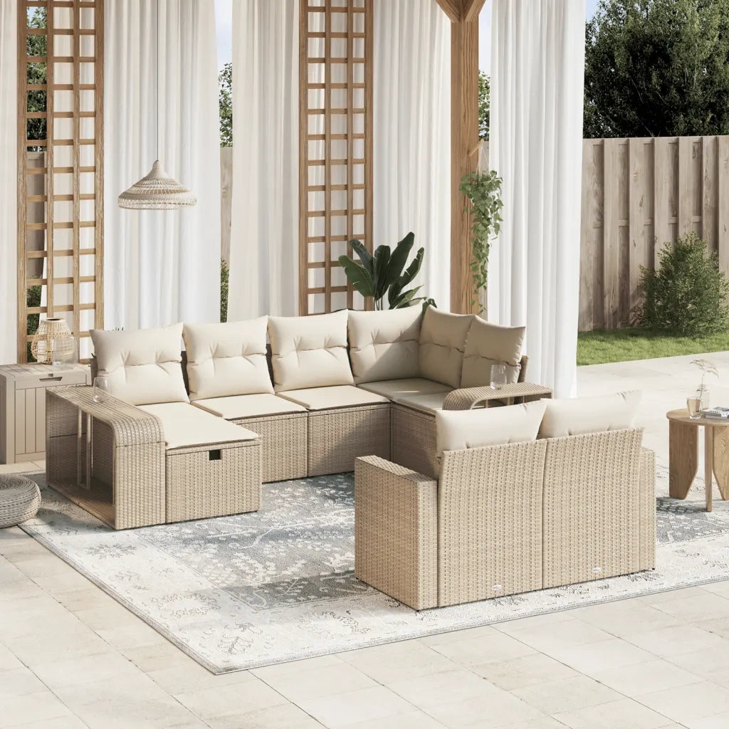 Set Divano da Giardino 10 pz con Cuscini Beige in Polyrattan