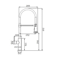 Rubinetto per lavello con bocca alta, provvisto di doccetta a 2 getti con attacco magnetico, serie miami