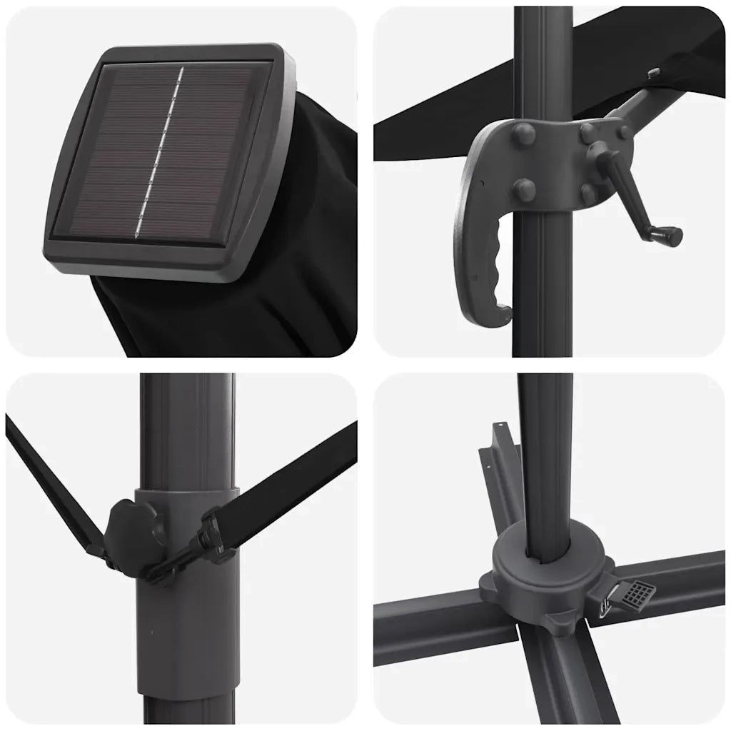 Parasole Roma-Ombrellone da giardino Nero 286 x 284 x 270 cm Alluminio e Poliestere