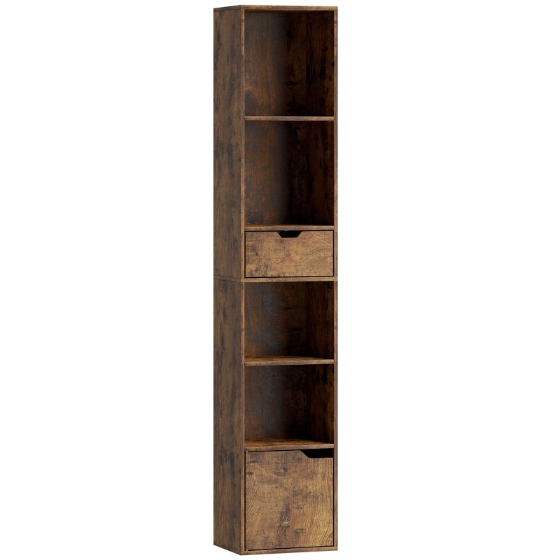 LIBRERIA A 4 SCOMPARTI CON CASSETTO E SPORTELLO 30x24 cm LEGNO MARRONE RUSTICO