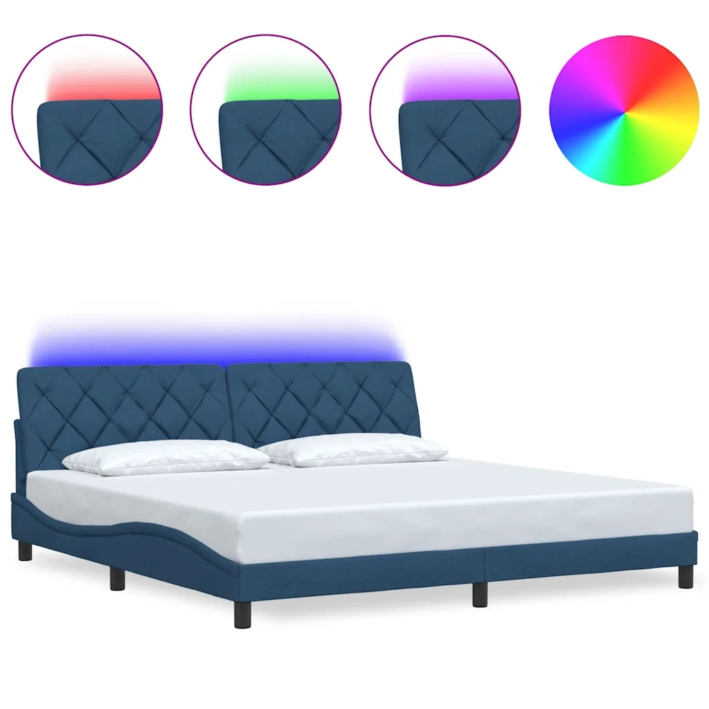 Giroletto con LED senza Materasso-Struttura Letto con LED Blu 200x200 cm in Tessuto