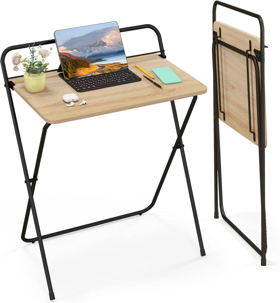 Scrivania per computer pieghevole, 60 x 40 cm, tavolo da lavoro compatto con supporto per tablet, scrivania per computer poco ingombrante per appartamenti, dormitori, nessun assemblaggio