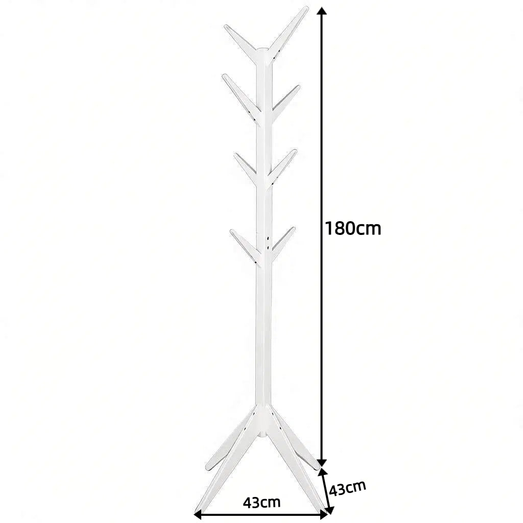 Appendiabiti in legno massiccio bianco con 8 ganci, design moderno, 180 cm