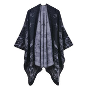 Nuovo scialle/mantella in jacquard di cashmere alla moda con spacchi, spesso e ampio, da donna.