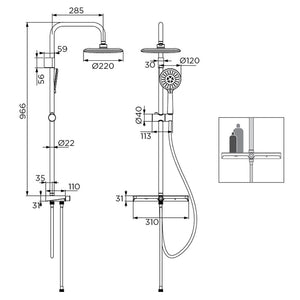 Colonna doccia serie honduras con mensola portaoggetti, cromata