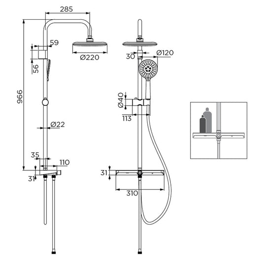 Colonna doccia serie honduras con mensola portaoggetti, cromata