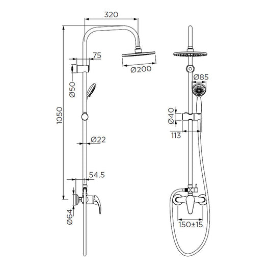 Colonna doccia serie caracas, cromata