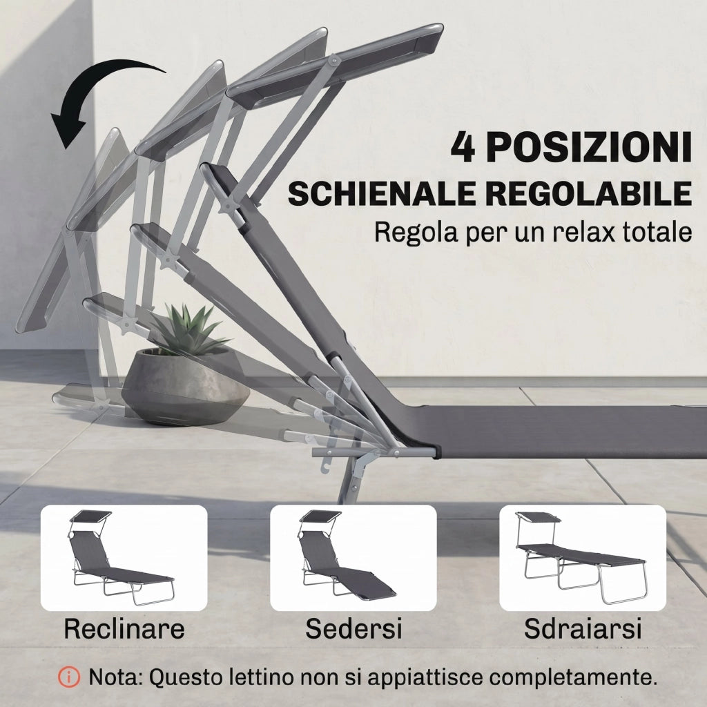 Lettino da Giardino Pieghevole ¨C zephmum ¨C Grigio, Tessuto, 187x58x50 cm